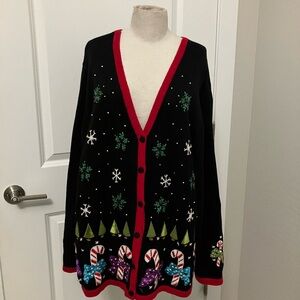REFERENCE POINT NEW YORK Women's 2x Embroidered Christmas Cardigan